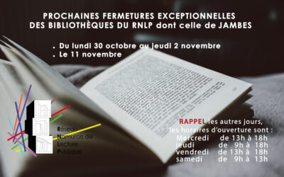 Fermeture de la bibliothèque de Jambes  le 29 octobre 2023 à 10h